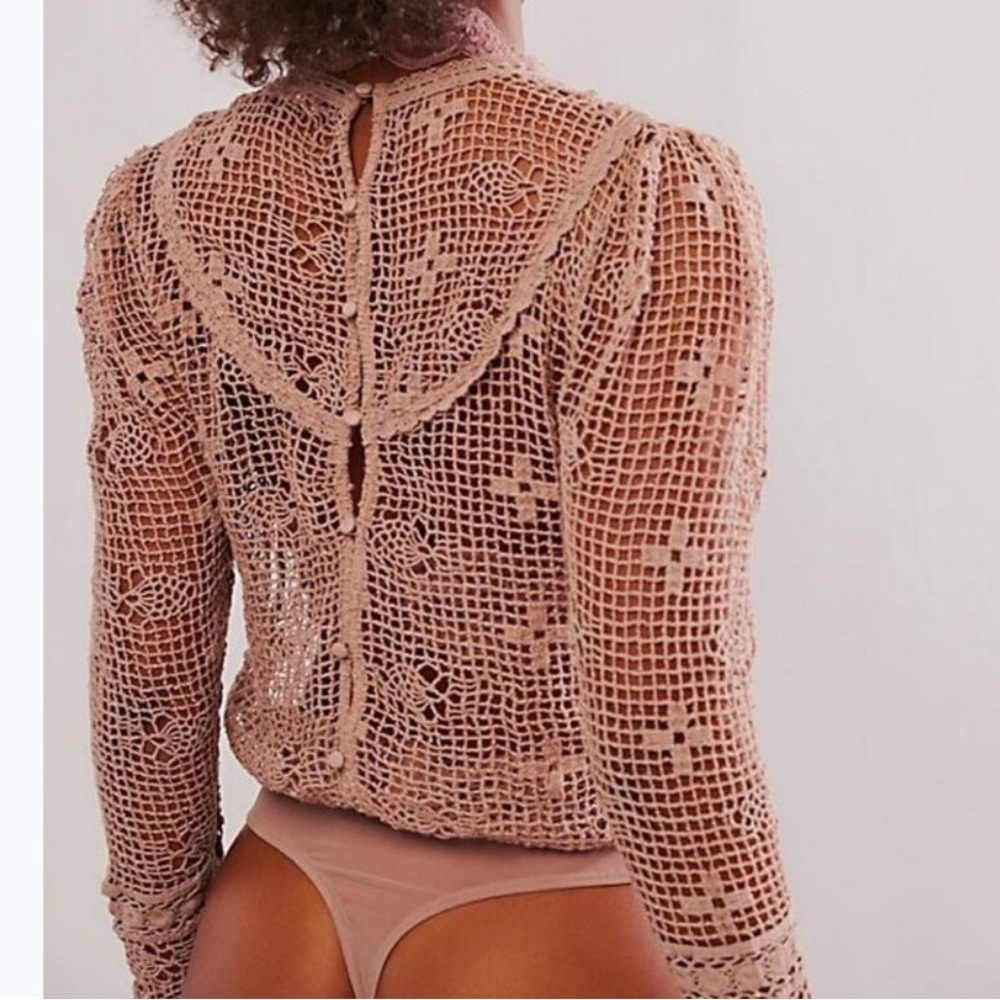 Free People NWT ONLT THE BEST Boho Floral Crochet Bodysuit Size large